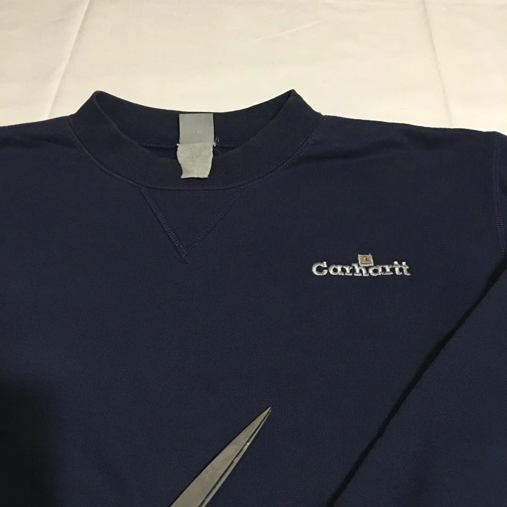 Vintage Carhartt Crewneck Sweatshirt Men Large Navy Blue Embroidered Logo